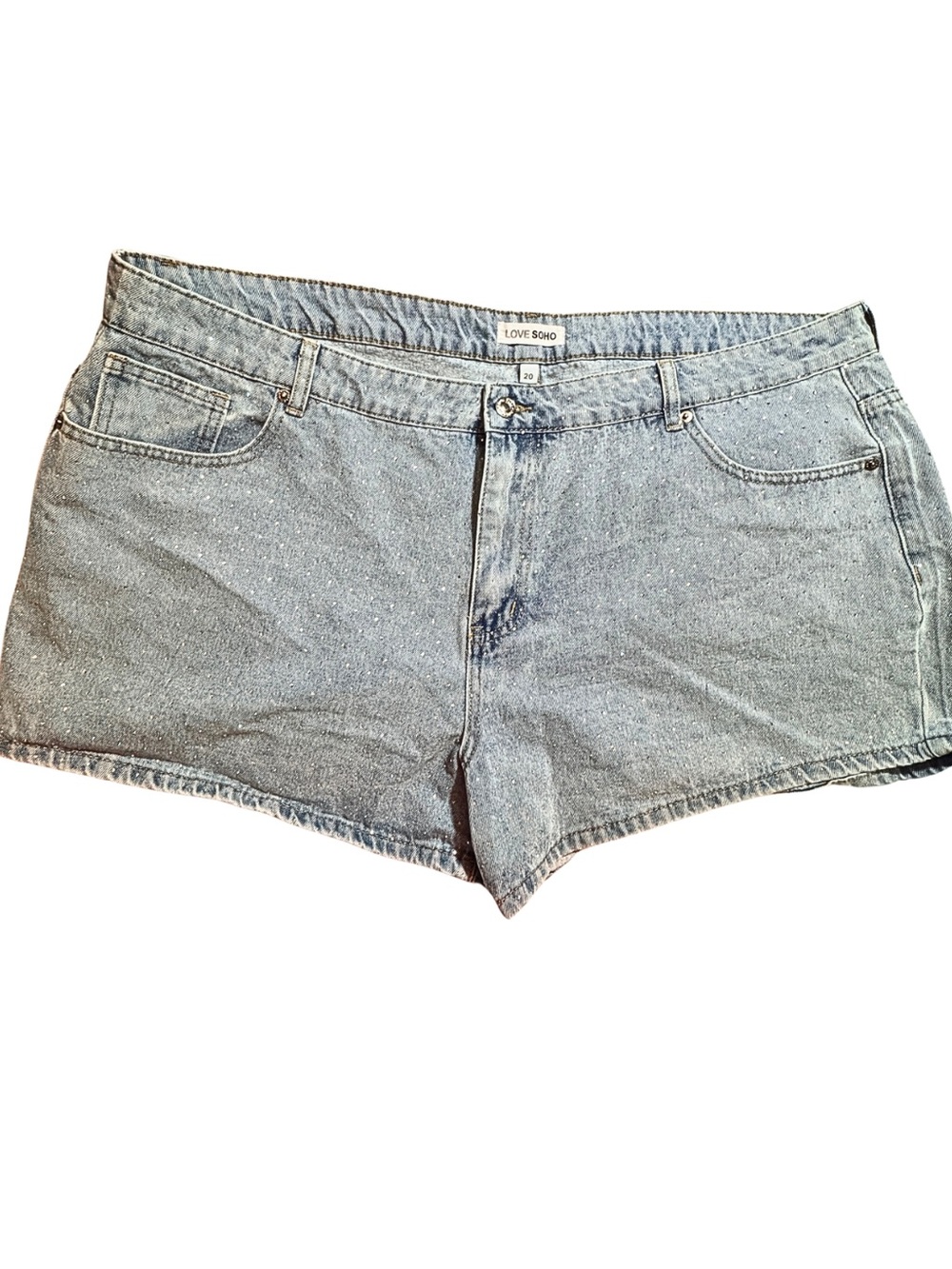 LOVE SOHO JEAN SHORTS All Over Rhinestones Glam Whimsygoth Fairy Y2K Plus SZ 20